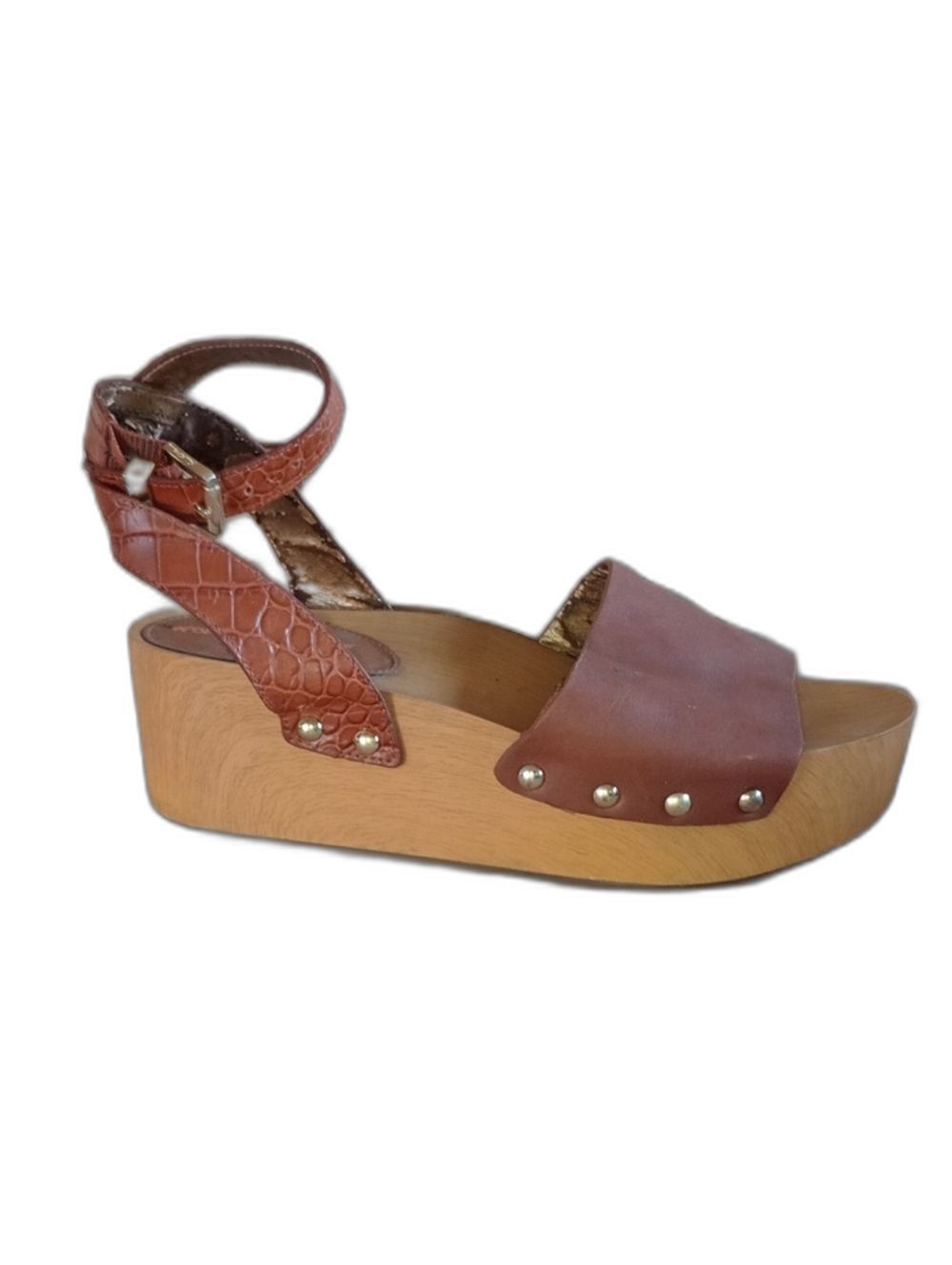Size 8.5 Sam Edelman Women's Brynn Platform Sandals Studded Wooden Wedge Heels
